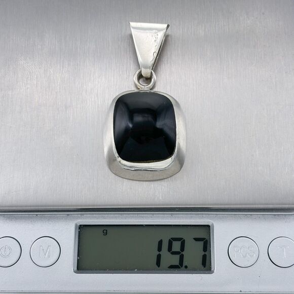 Vintage Mexico Taxco TZ-17 Sterling Silver 925 Black Onyx Slide Pendant - Picture 5 of 5